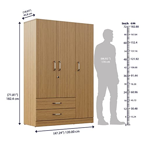 Image of Wakefit Wardrobe | 1 Year Warranty | Engineered Wood Almirah, Cupboard for Clothes Storage | 3 Door, 1 Drawer, 1 Hanging Space | Organza Plus - Urban Teak