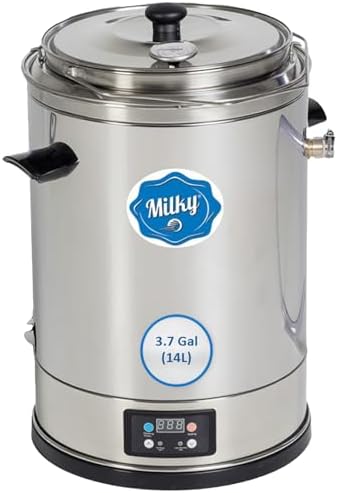Milk Pasteurizer Milky FJ 15 (115V) | For Milk, Cheese, Yogurt and Juice | 3.7 Gal | Made of Stainless Steel | Removable Container | Time and Temperature Control | Made in the EU | 2-year Warranty