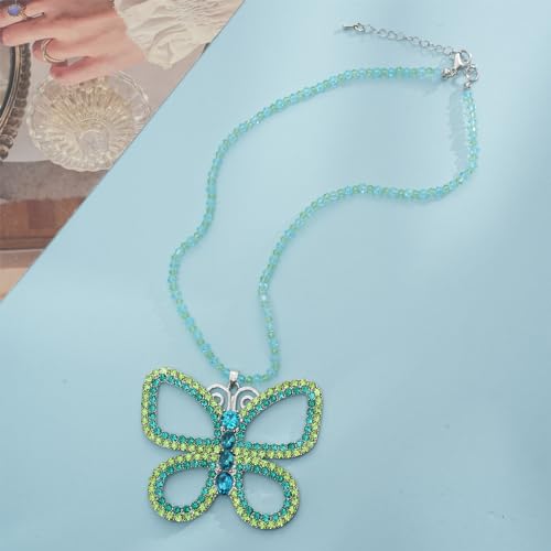 Butterfly Choker Necklace - Large 2.5" x 3" Sparkly Green Butterfly Pendant for Women, Elegant Costume Jewelry2