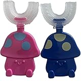 All in One U-Shapped 360 Toothbrush, Toddler with Food Grade Soft Silicone Brush Head (Blue & Pink)