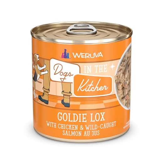 Weruva Dogs in The Kitchen, Goldie Lox with Chicken & Wild-Caught Salmon Au Jus Dog Food, 10oz Can (Pack of 12)
