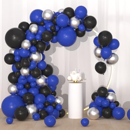 Dark Blue, Navy Blue Black Silver Balloon Garland Kit - 117PCS Royal Blue Black Balloons16ft Arch Holder Tools for boy Men 30th 40th 50th Birthday Graduation 2025 Retirement Party Decors