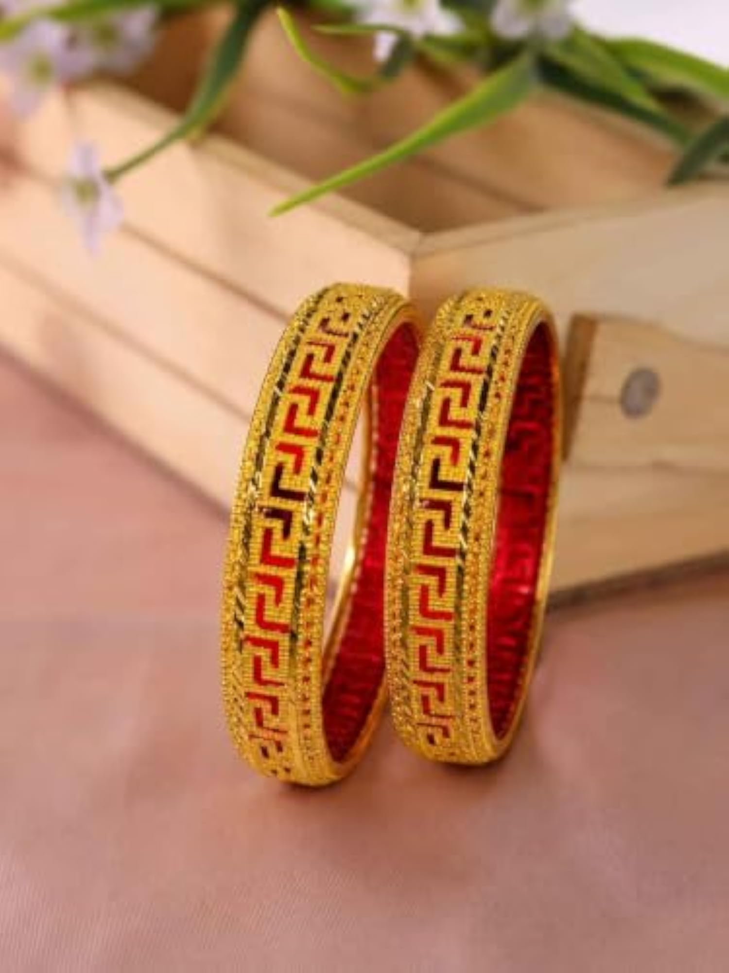 Set of 2 Women's Gold Plated Bangles, Elegant Design