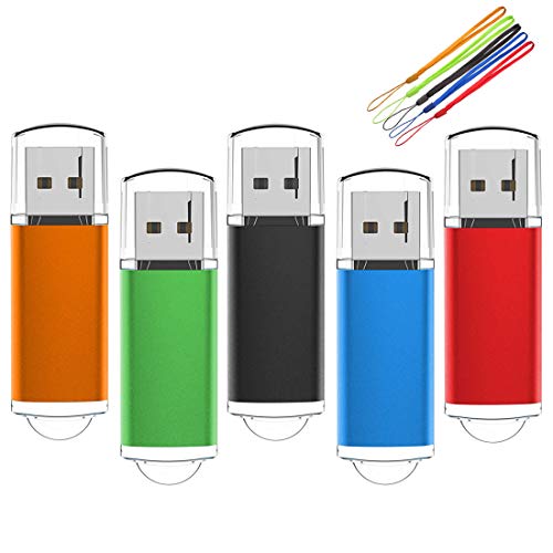 Memory Stick 4GB USB 5Pack EASTBULL USB 2.0 Thumb Flash Drives Swivel Design Pen Memory Stick Fold Storage (5 Mixed Color With Lanyard)