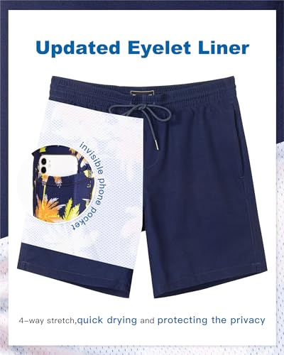 Image of SURF CUZ Mens Swim Trunks with Compression Liner Swim Shorts 7 inch Swimming Trunks Stretch 7 Inch Swim Suits Quick Dry