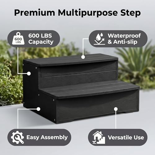 Image of Black Hot Tub Steps,Outdoor Steps with 25 Inch Long, Multi-Purpose Steps for Above Ground Pool, Spa, Deck & Porch Outside, Waterproof Non-Slip.Heavy Duty Spa Steps Werght Capacity 600 LBS