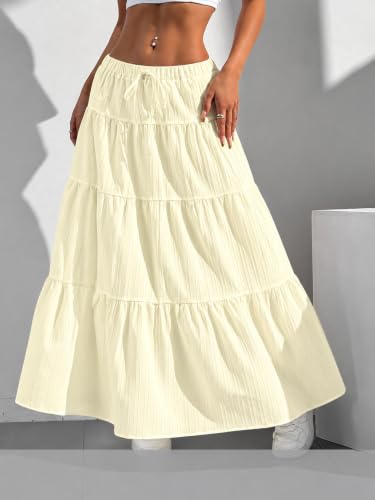 Image of Jawdrobe Women's Georgette Ruffle Hem Long Flared Skirt Lightweight Soft Fabric| High-Waisted Ruffled Maxi Plain and Pleated Skirt