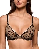 INLYRIC Women's Cosnufy Sheer Balconette Bra Demi Unlined Plunge Mesh See Through Sexy Bras Underwire Dune Leopard 34C