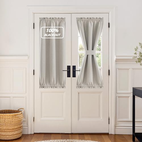 NICETOWN Silver Grey 100% Blackout Linen Door Window Curtain for Door
