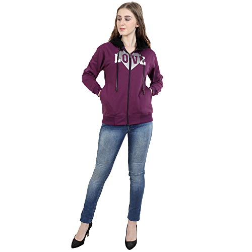 Image of Matelco Women Printed Sweatshirt with Hooded (Dark Pink S)