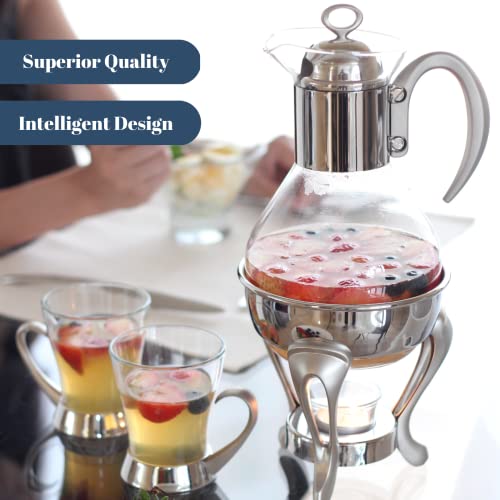 Rigeli Regent Ovation Deluxe Stainless Steel Coffee/Tea Warmer - 10 Cups, Glass Teapot, Candle Holder Warmer, 47.3 (Oz), 1.4 (Liters) #TOP6