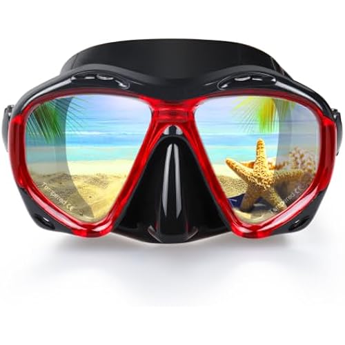 Snorkel Diving Mask Panoramic HD Swim Mask, Anti-Fog Scuba Diving Goggles,Tempered Glass Dive Mask Adult Youth Swim Goggles with Nose Cover for Diving, Snorkeling, Swimming