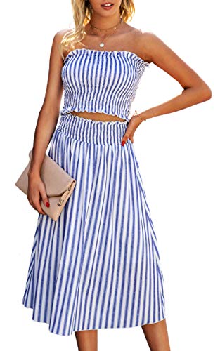 Image of Angashion Women's Floral Crop Top Maxi Skirts Set 2 Piece Outfit Dress