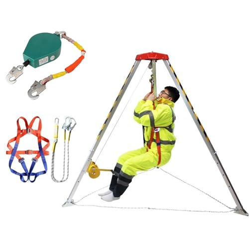 ZJKXJH Manhole Rescue Tripod, Confined Space Heavy Duty Fire Tripods System with 1200 1800 2600 LBS Winch & 10m Fall Protection, Aluminum Lifting and Rescue Equipment (Size : 1200LBS Winch+Safe Belt)