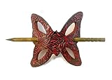 Made in USA - 2 GENUINE THICK LEATHER Tooled Leather Butterfly Hair Barrettes w Sticks, Bright Color