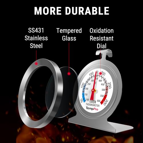 Image of ThermoPro Oven Thermometer for Gas Oven, 50-300C /100-600F Smoker Temperature Gauge with 431 Stainless Steel, Analog Instant Read Cooking Thermometer