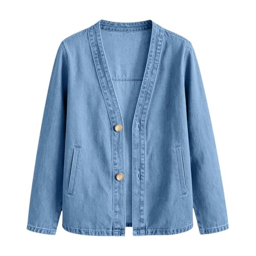 fartey Denim Cardigan Men V Neck Button Up Jacket Fashion Long Sleeve Coat - image 6