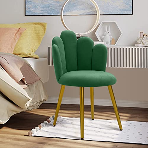 Bowthy Vanity Chair For Makeup Room - Midcentury Modern Accent Chair For Living Room Bedroom, Makeup Chair With Back Support, Velvet Chair With Gold Legs (Green) #TOP3