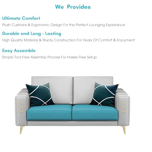 Image of Casaliving Falco 2 Seater Sofa Set for Living Room (Turquise Grey Fabric) Premium Fabric Sofa