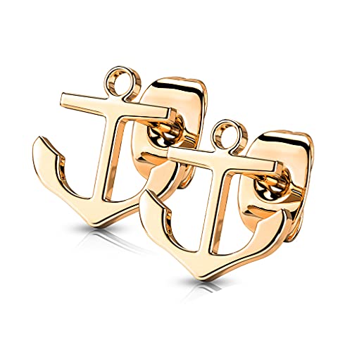 DianaL Boutique 316L Stainless Steel Nautical Marine Anchor Stud Earrings Rose Gold Plated Gift Boxed Fashion Jewelry