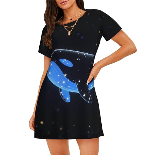 Zelinge Camisones para mujer, camisón suave para dormir, ropa de dormir espaciosa, S-3XL, Whale Blue Space, M