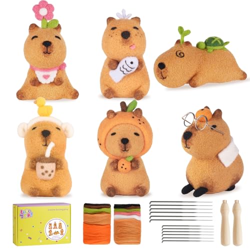 Image of LUDOTEK Needle Felting Kit, 6 PCS Farm Animal Needle Felting Beginner Kits, Wool Felt Needle Felting Tools Foam Pad, Craft Party Supplies for Beginners Adult(6pack Capybara)