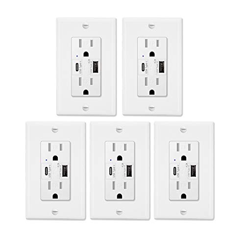 GREENCYCLE 4.2A High-Powered USB Ports Type C/A Wall Outlet Charger Socket 15A TR