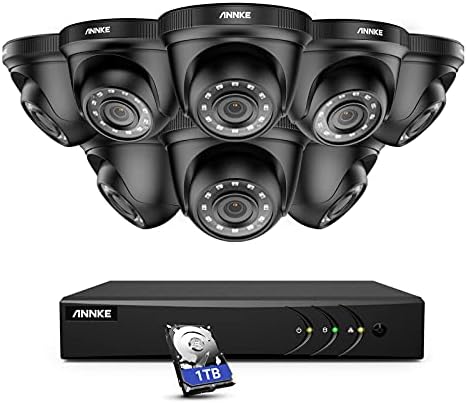 ANNKE Home Security Camera System 8 Channel 5MP Lite H.265+ DVR with 1TB Hard Drive and (8) HD 1080P Weatherproof CCTV Dome Cameras, Smart Playback, Instant email Alert with Image – E200