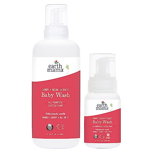 Earth Mama Simply Non-Scents Baby Wash Foaming Hand Soap Refill, Organic All-Purpose Body Wash For Sensitive Skin, Castile Soap With Coconut Oil, Shea Butter, Calendula, & Aloe, 5.3Floz & Liter Refill #TOP7