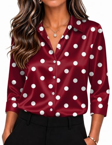 Image of Zeagoo Womens Satin Blouses Button Down Shirts 3 /4 Sleeve Dressy Tops S-2XL