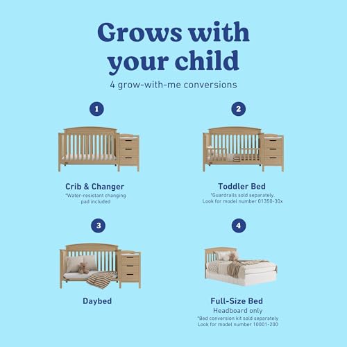 Image of Graco Benton 4-in-1 Convertible Crib and Changer, Driftwood | GREENGUARD Gold Certified, Baby Crib & Changing Table Combo, Includes Water-Resistant Changing Pad, Converts to Full-Size Bed