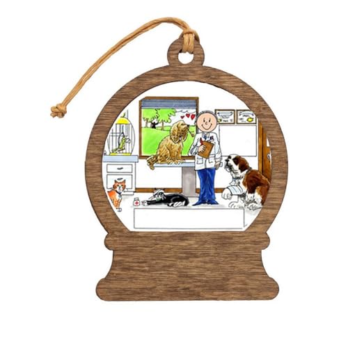 PrintedPerfection.com Personalized Veterinarian - Male Wooden Snow Globe Shaped Christmas Ornament