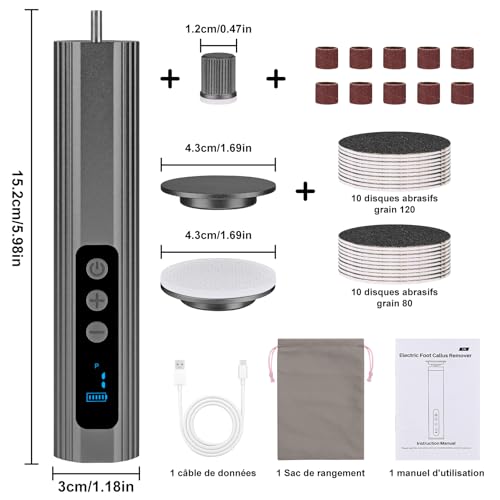 Rapeuse pieds electrique 2 en 1 avec 9 vitesses et ecran LCD gris