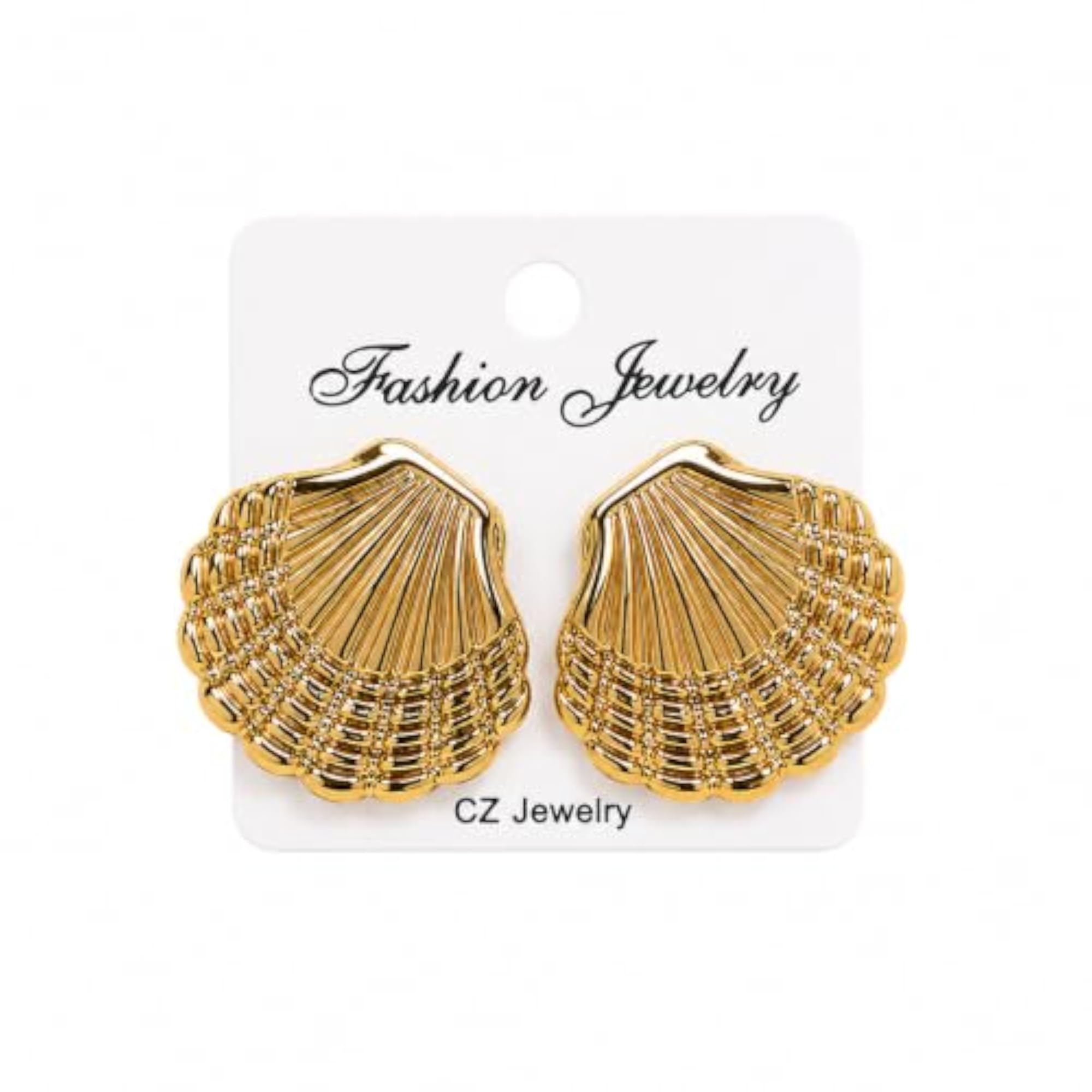 Plated Statement Earrings Combo, Geometric Shell Style
