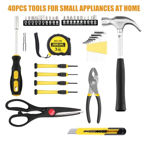 DOWELL 40 Piece Home Tool Set Yellow, General Household Hand Tool Kit with Plastic Toolbox Storage Case, Mini Repair Tool kit for Women, College Students, Home Use & More - Thumbnail 6
