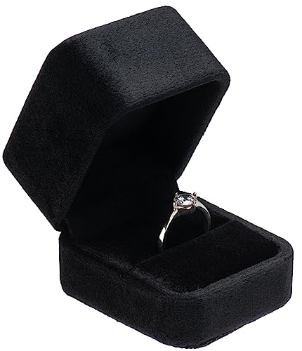 Giftop Caja de terciopelo para anillo individual para propuesta de compromiso, cumpleaños, boda, caja de regalo, caja de embalaje de joyería (negro)