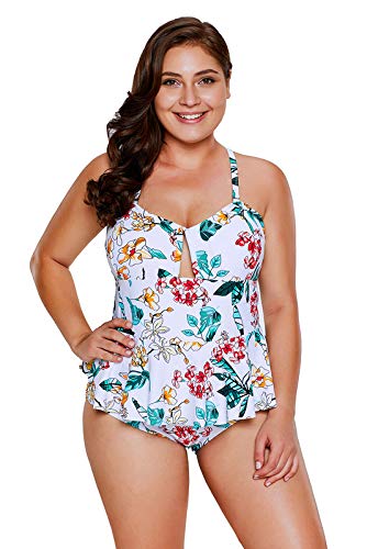 Plus Size Tropical Floral Print Peplum One Piece Swimwear-picture-27