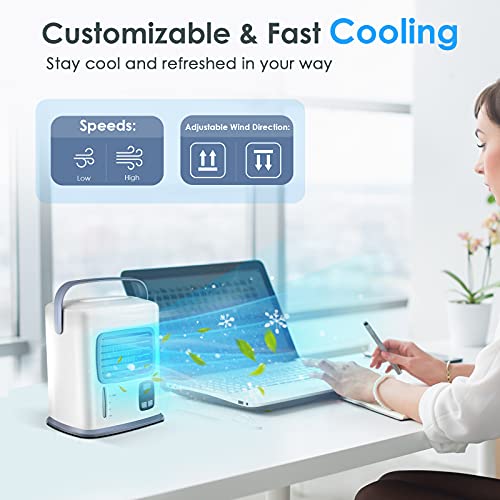 3 In 1 Portable Evaporative Air Cooler - Mini Quiet Air Cooler Fan W/12 H Timer, Adjustable Wind Direction, 500Ml Large Water Tank, Ideal For Small Room Dorm Office Desktop Table Bedroom Personal Use #TOP2