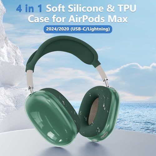 Coque pour AirPods Max 2/1 transparente antichoc avec silicone vert foncé