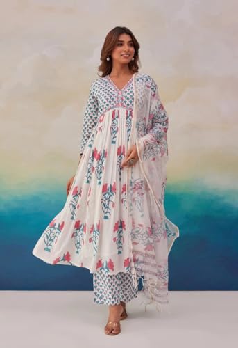 Image of ANNI Designer Women's Rayon Blend Printed Anarkali Kurta with Pant & Dupatta