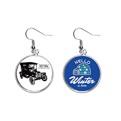 Pendientes de coche clásico negro con diseño mecánico invernal