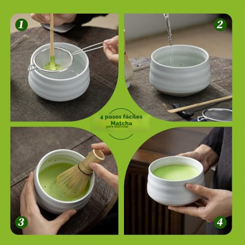 Miniatura 7 de Teanagoo Juego De Té Matcha, Juego De Té Japonés, Cuenco De Matcha, Batidor De Bambú Matcha, Cuchara, Tamiz, Soporte Para Batidor, Juego De Batidor Matcha N1, Polvo De Té Verde Matcha