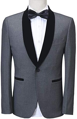 Mens Grey Suits Premium Formal Velvet Shawl Lapel Slim Fit Tuxedo Prom Wedding Groom Suits