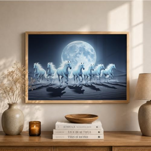 Image of Suneree 7 Horse Vastu Wall Painting (Landscape Collection) (Natural, Design 05, 10x13 Inch)