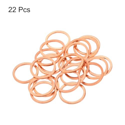 QUARKZMAN 22 Stück Flache Kupferdichtungen, 18x22x1,5mm Kupfer Verbesserte Flache Metrische Dichtungsringdichtungen für Hydraulikarmaturen Schraube Bolzen Mutter Elektronikreparatur