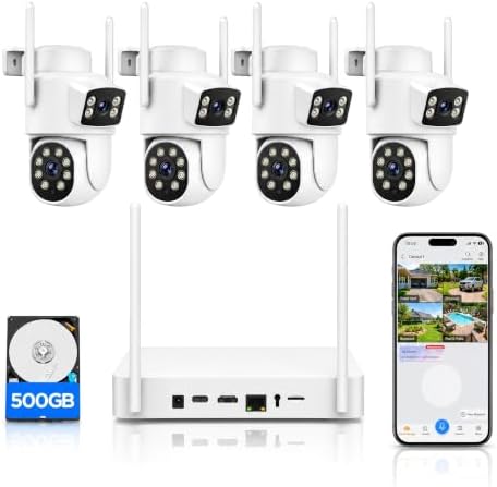 Camcamp Home Security Camera System Wireless Outdoor, 4 Dual Lens...