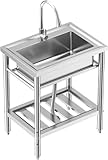 Küchenspüle Spültisch Freistehend Edelstahl Waschbecken Edelstahl-Spüle mit Wasserhahn, Ablage & Zubehör, Komplettset für Küche, Bad, Gewerbe 70x50x86 cm, Rostfrei & Langlebig
