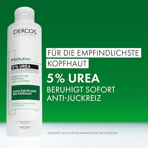 Vichy Dercos Psolution Pflegeshampoo: Beruhigendes Pflegeshampoo mit 5 % Urea gegen trockene juckende Kopfhaut – für empfindliche Kopfhaut geeignet, 200 ml