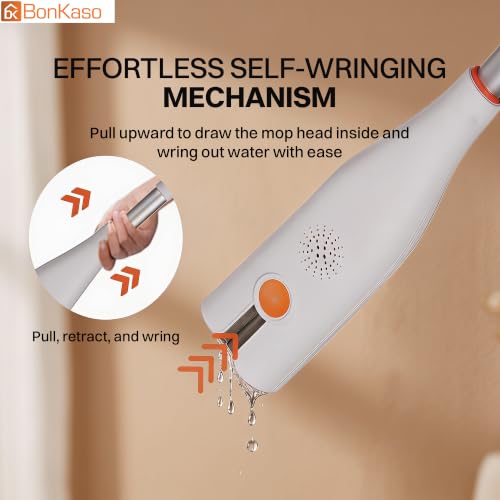Image of BonKaso PVA Sponge Mop with Self-Wringing Mechanism, High Absorbency Sponge Head, 360 Movement, Detachable Replaceable Mop Head for Wet Floor Cleaning on Tiles Marble Granite Wooden Floors