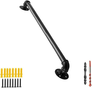 Wall Mounted Stair Handrail, Metal Staircase handrails, Black Pipe Stair handrail, 1.25 inch Pipe Diameter, Indoor&Outdoor Staircase Railing Wall Hand Railing Steps Baluster Matte Black, 2.79FT/85CM